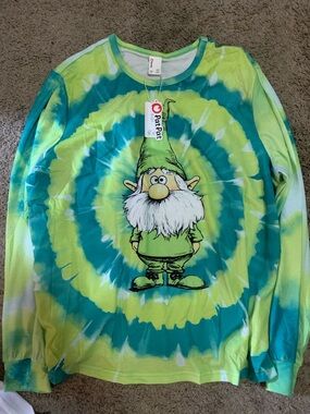 PatPat Spiral Tie-Dye Gnome Long Sleeve Shirt - Lime & Teal